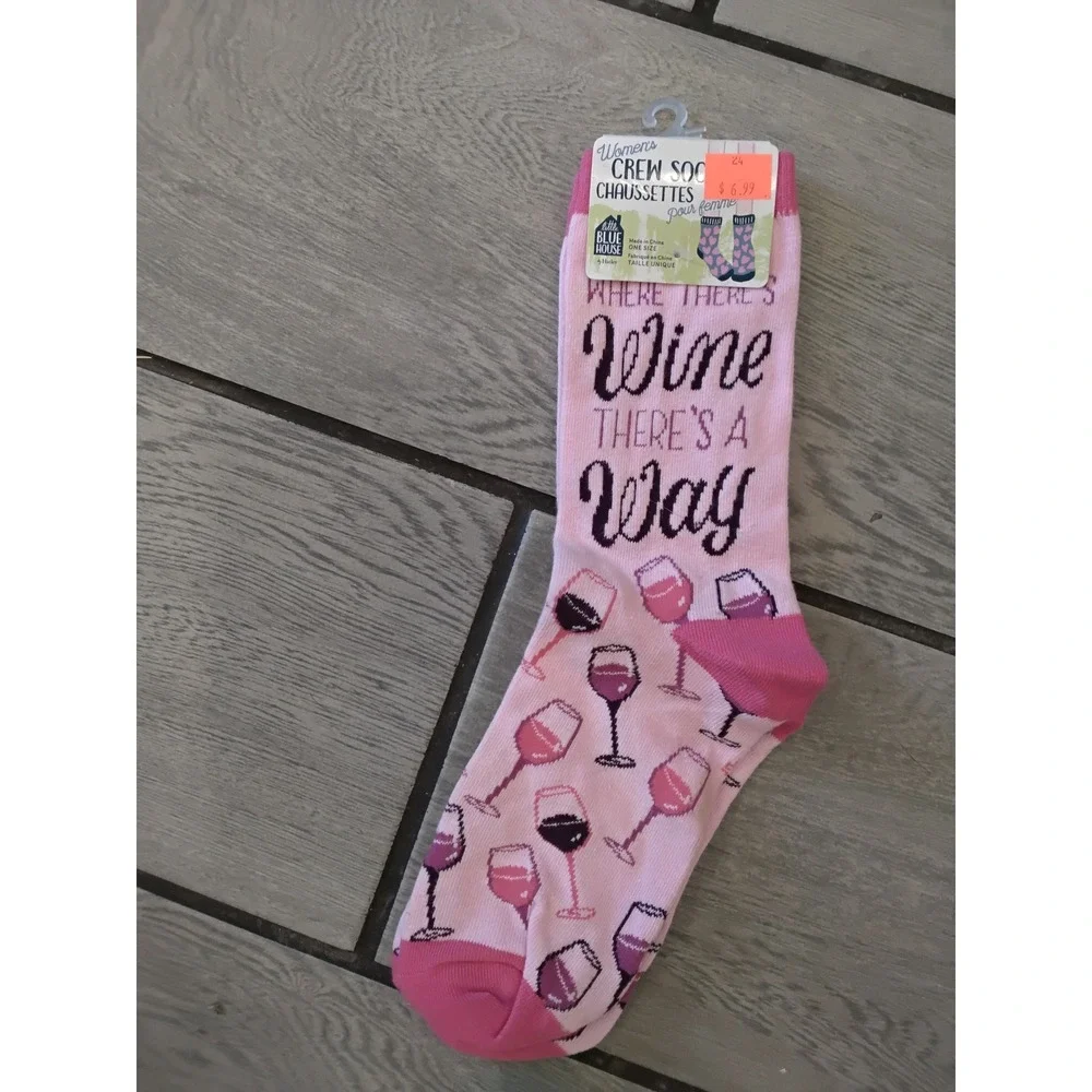 Little Blue House Hatley Pink Wine Crew Socks Where Theres Wine Novelty OS